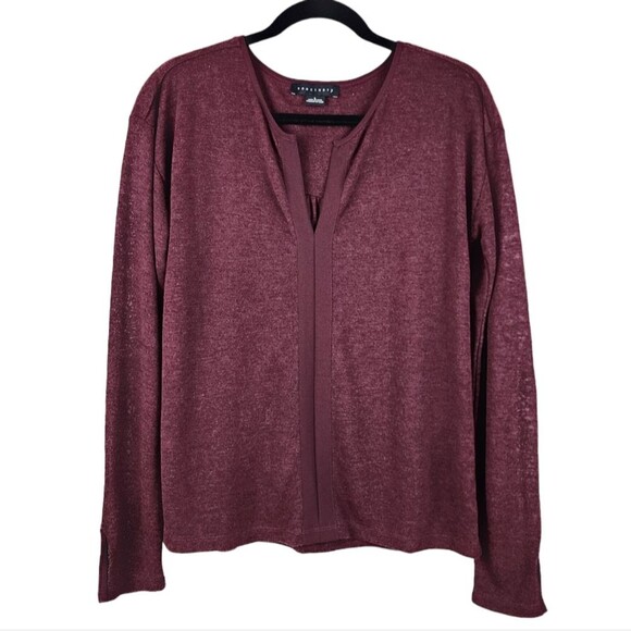 Sanctuary Burgundy Knit Top Rayon Pullover Slit Neck Casual Blouse L - Picture 1 of 14